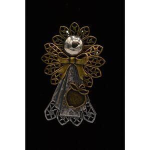 Kats Creation Vintage Statement Pin Brooch Angel Mixed Metal Apple Signed BinF